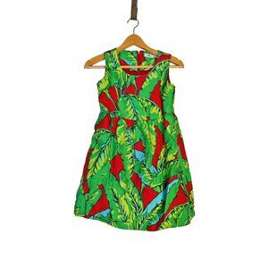 Vineyard Vines Green Red Summer Tropical Sleeveless Dress Girls 12 Silk Blend